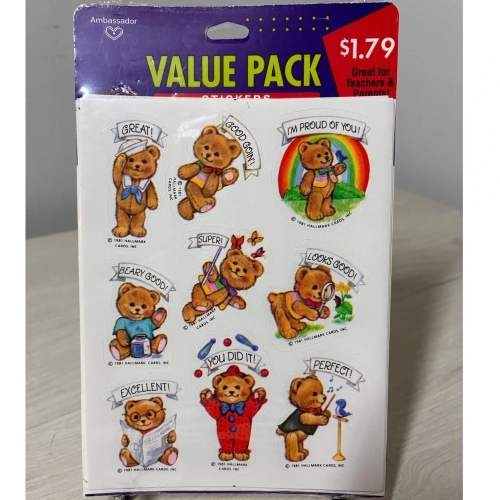 Vintage 1981 SEALED 8 Sheets Hallmark CUTE BEAR REWARD Stickers VALUE PACK